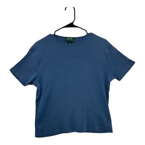 Lauren Ralph Lauren Women's Short Sleeve Ribbed Tee in Dusty Blue